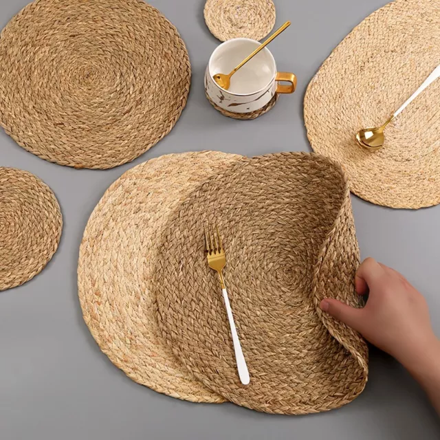 Natual Straw Weave Rattan Round Placemats Cups Mat Dining Table mat Home Decor