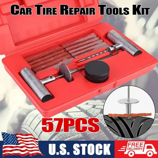 57pcs Automobile Tire Repair Tool Kit Flat Tire Repair Kits Plug Patch Truck US