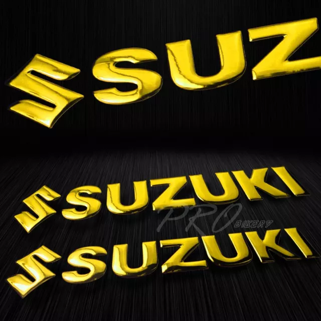 2x 8" Logo Decal + 2x 6.25" GSXR Fairing Emblem Sticker Suzuki 2-Tone Black/Gold 3