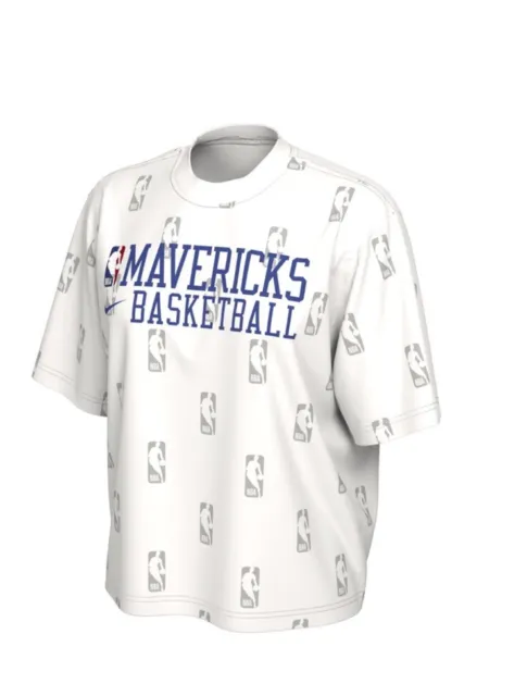 Nike Women's Dallas Mavericks White Courtside Cotton T-Shirt NEW M Med