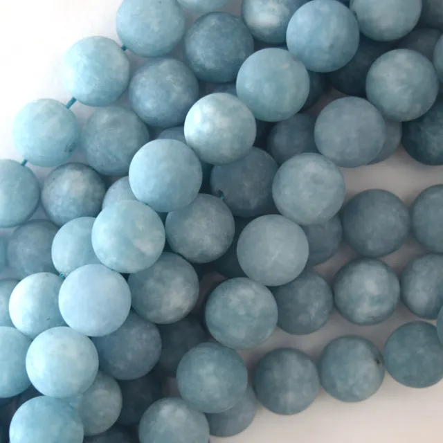 Matte Blue Aquamarine Quartz Round Beads Gemstone 15" Strand 6mm 8mm 10mm 12mm
