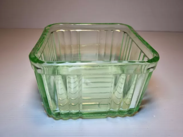 Vintage Green Depression Ribbed Glass Butter/Dish 13cm - Read Descrp #2