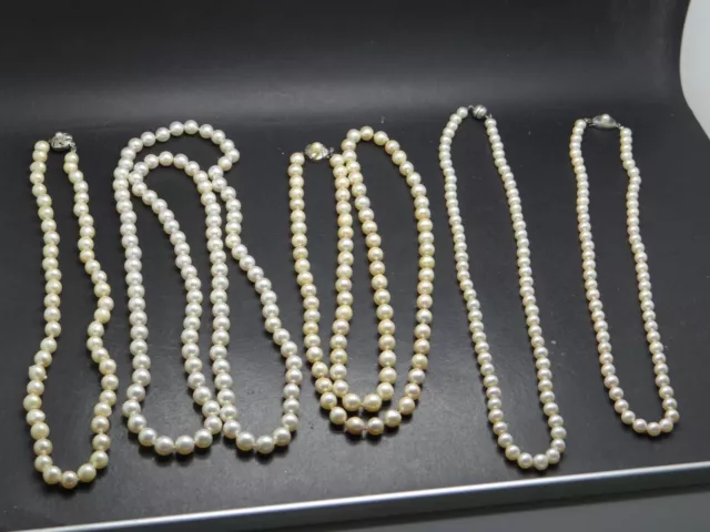 5 Perlenlketten ohne / mit Verschluss Silber