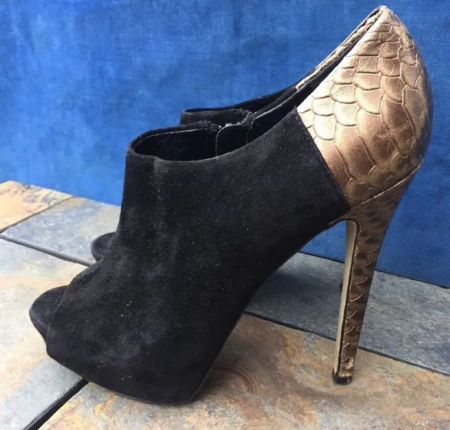 BOUTIQUE 9 COLTON Black Suede Nine West Snake Gold Platform High Heels Sz 8.5 2