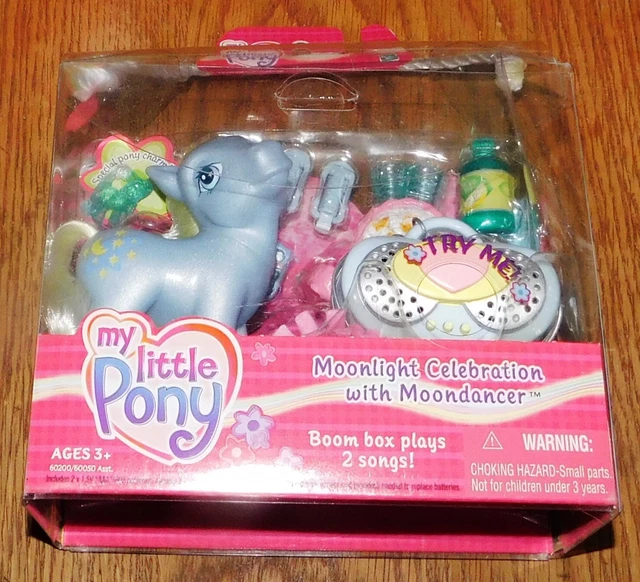 Nib Mlp 2002 Moonlight Celebration Moondancer Pony + Working Boom Box & Extras
