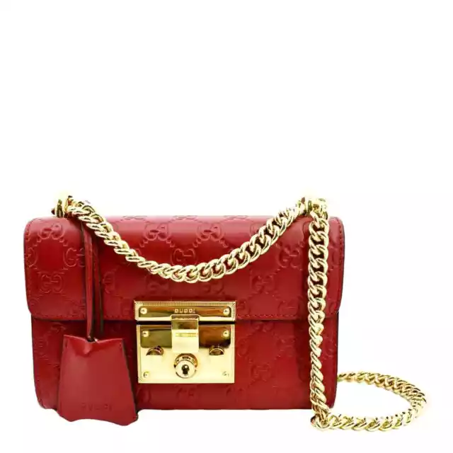 GUCCI Signature Padlock Leather Top Handle Shoulder Bag Red 409487 GUCCI Signature Padlock Leather Top Handle Shoulder Bag Red 409487
