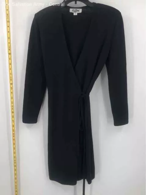 St. John Womens Black Belted Surplice Neck Long Sleeve Sweater Dress Size 4