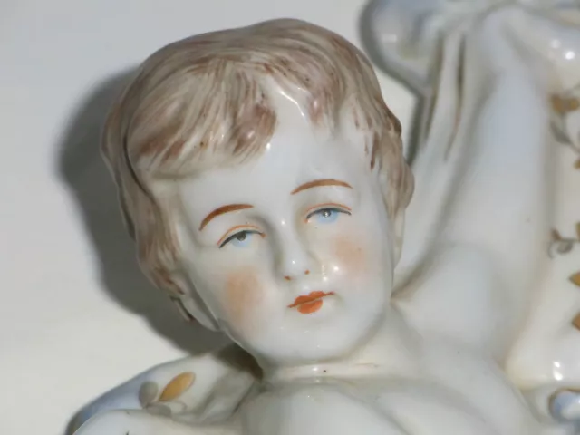 11B37 Antique Great Blessing Angelots Angel Statue German Porcelain Sax? 3