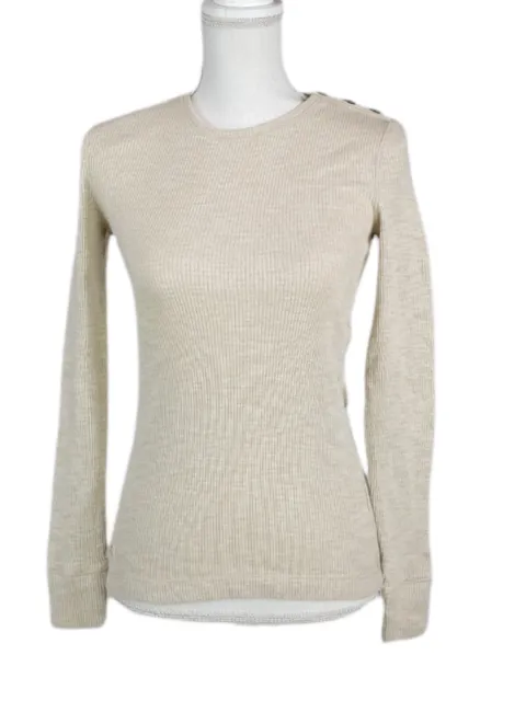 Ralph Lauren LRL Women's Tan Ribbed Cotton Pullover Top Long Sleeve Stretch