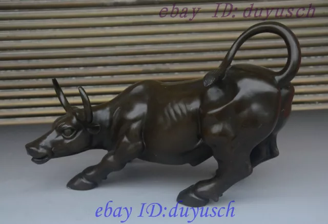 13" Chinese Feng Shui Pure Bronze Wealth Auspicious Zodiac Bull Ox Animal Statue