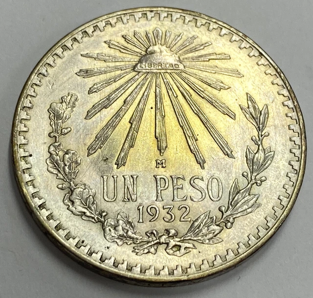 1932 UN PESO - Mexico Silver .720 Higher Grade Original Coin Unc Details