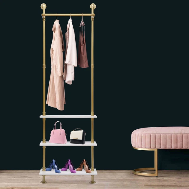 Gold Clothes Stand Wall Mounted Garment Rack - 3 tiers Gold