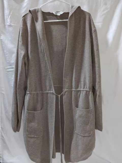 Davi & Dani Long Beige Hooded Cardigan size Large with string tie