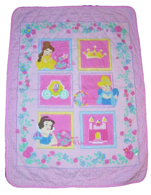 Disney Princess Belle Cinderella Snow White Toddler Bed Quilt Blanket Gingham