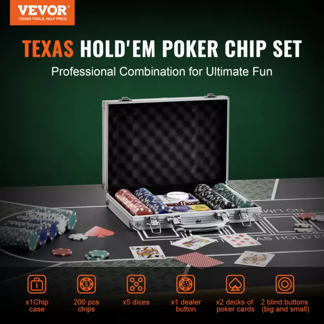 VEVOR 200 Piezas Juego de Póquer con Fichas de Póquer 40x3,3mm Estuche de Póquer 2
