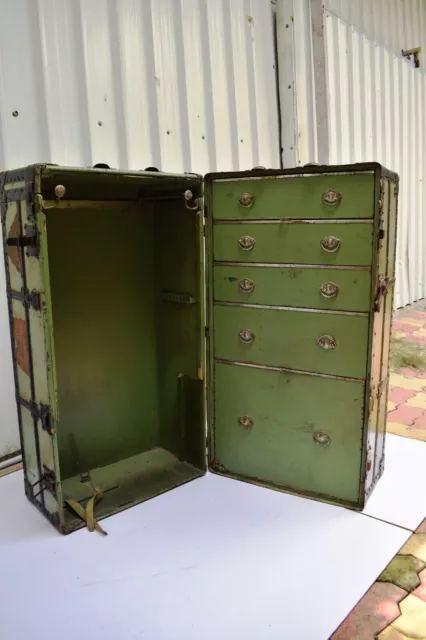 Antique Steamer Trunk Wardrobe Trunk With Drawers Luggage Shipping Suitcase Rare