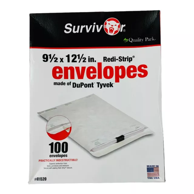 100 Envelopes Quality Park Survivor DuPont Tyvek White 9.5" x 12.5" Redi-Strip