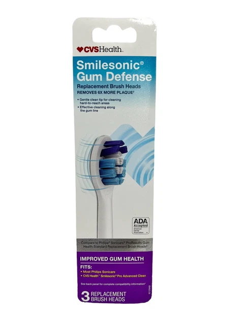 Cabezales de cepillo de repuesto CVS Smilesonic para Philips Sonicare (3 cabezales en total)