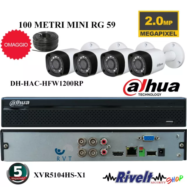 KIT VIDEOSORVEGIANZA 4 telecamere XVR DAHUA alta qualità FULL HD CAVO RG59 P2P