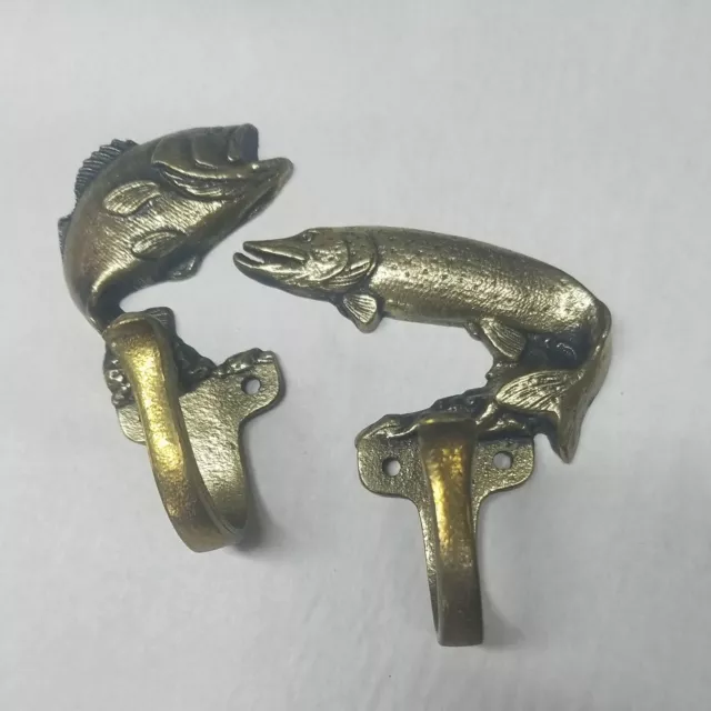 Fish Figure SOLID BRASS COAT HOOK Keeler Brass Original Box Screws Pike, Bass? 2