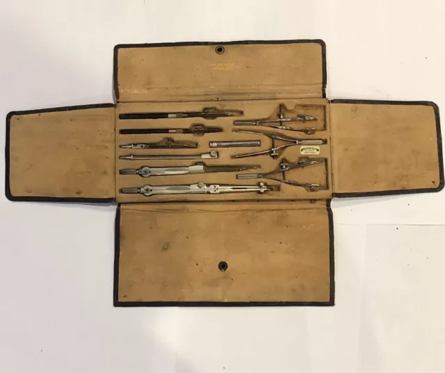 Antique Kern Aarau Drafting Engineering Set Compass Tools Switzerland Leather