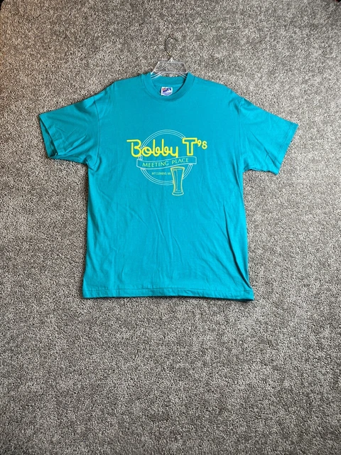 VTG Hanes Shirt Adult Large Teal Graphic Print Michigan USA 90s Beefy Tee Mens