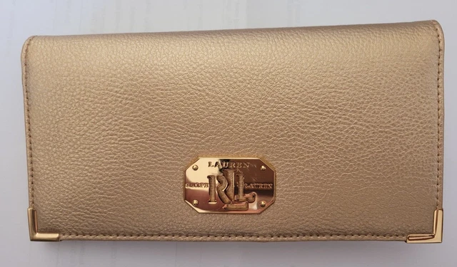 Great Gift! GOLD Lauren Ralph Lauren  Wallet Genuine Leather-New Without Tags