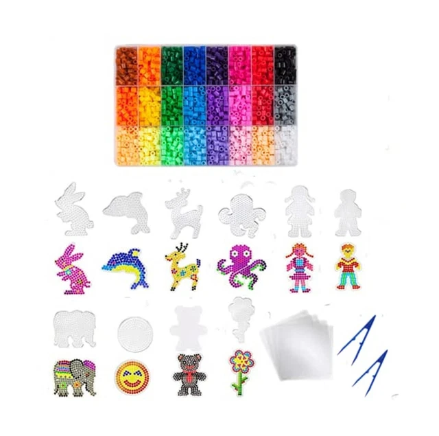 Fuse Beads Kit 24 Colors Iron Beads Kit with 10pcs Pegboards Craft Fusion Bea...