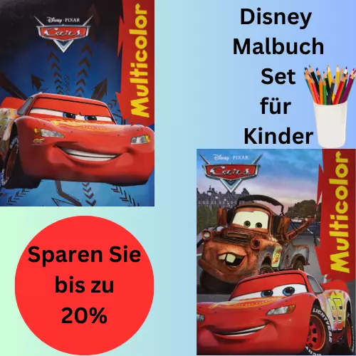 2 Disney Cars Malbücher Multicolor Din A4, Malbuch Set für Jungs & Mädchen, Set