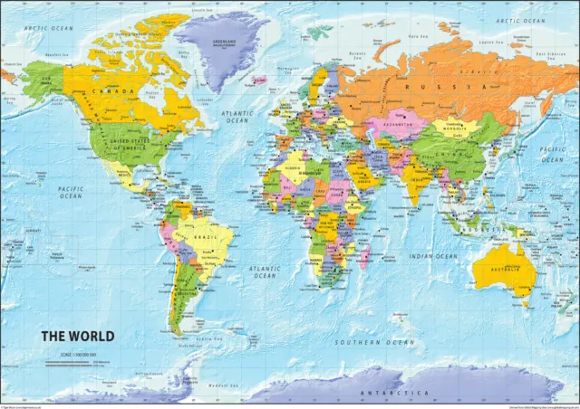 A2 The World Political Wall Map Poster Laminated  42 x 59.4cm