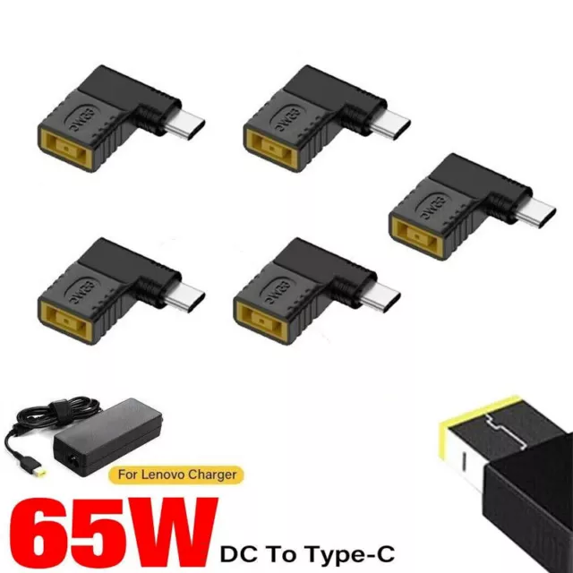 5 Power Adapter Converter 90 Degree 65W For Lenovo Square Charger To USBC Type C