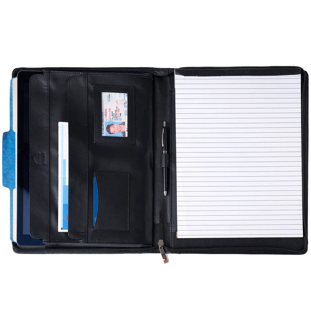 Alpine Swiss Leather Zippered Writing Pad Portfolio Business Briefcase Organizer