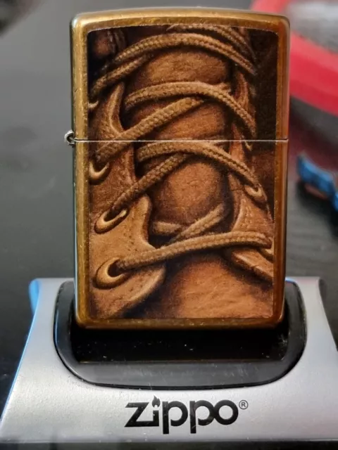 Boot Laces Bronze Finish Zippo Lighter (28672) New And Unused In Box.