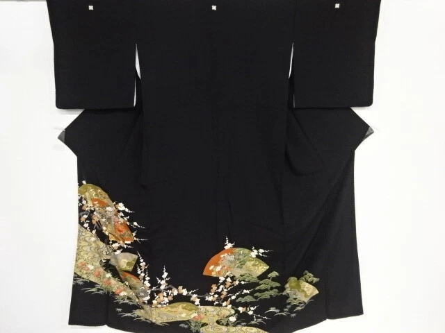 86122# JAPANESE KIMONO / ANTIQUE TOMESODE / EMBROIDERY / CARRIAGE WITH BRIDGE &a