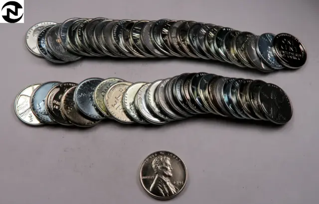 (50) 1943 Steel Lincoln Wheat Penny Cent Roll ~ Choice/Gem BU ~ 50 Coins