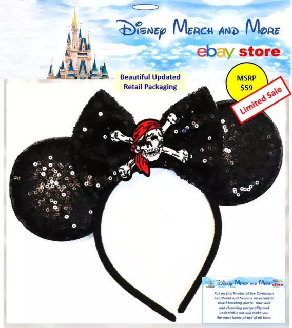Disney Parks Pirates Of The Caribbean Mickey Mouse Minnie Ears Headband - 2023