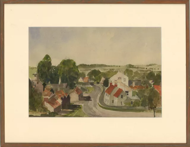 Aquarelle Du Début Du 20E Siècle - Un Village Anglais