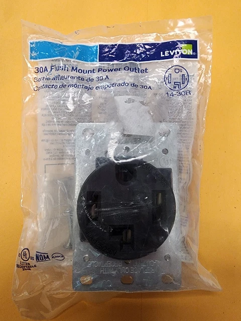 Leviton Flush Mount Power Outlet Dryer Receptacle 278-S00 4-Wire 30-Amp 125/250V