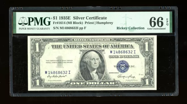 DBR 1935-E $1 Silver Gem Fr. 1614 MI Block PMG 66 EPQ Serial M14868632I