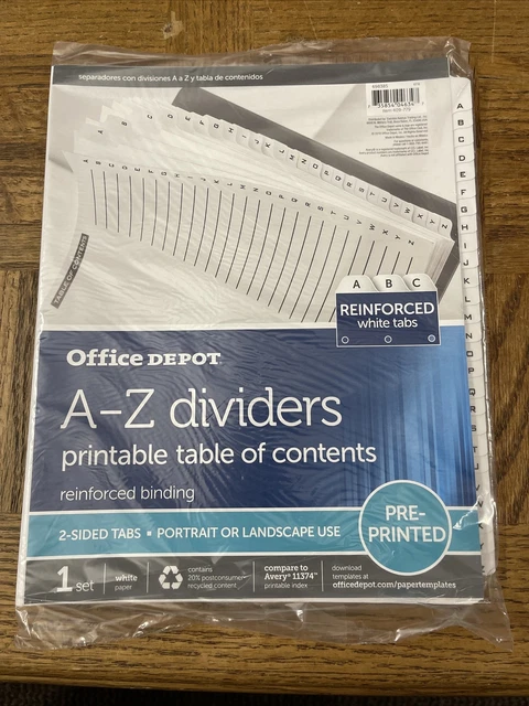 OFFICE DEPOT A-Z Dividers W/ Printable Table Of Contents £18.19 ...