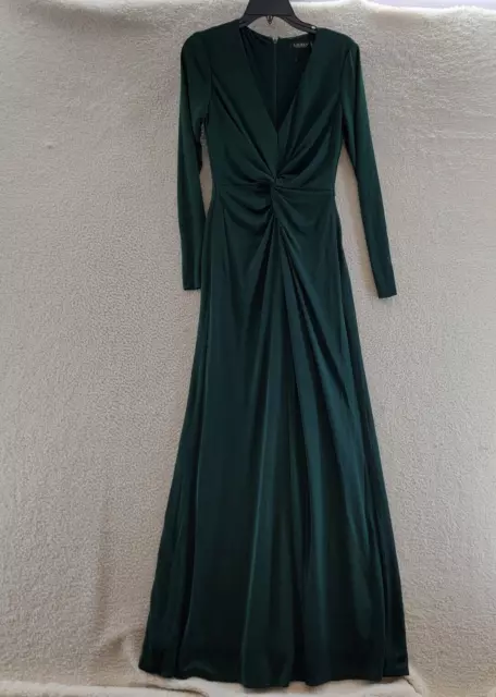 Lauren Ralph Lauren Twist-Front Jersey Gown Women's 2 Green Back Zip Closure