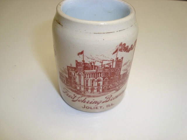 Tasse à Bière Vintage Fred Sehring Brewing Co. Joliet IL 1907 Pré-prohibition - Céramique Rare Avec éclat