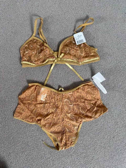 PHAX Womens Bra Set GOLD Sexy Fashion Lingerie Underwear Lace SEE THROUGH MESH