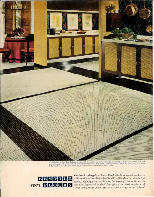 1964 KENTILE Vinyl Flooring Kitchen Home Decor Wicker Magazine Vintage Print Ad