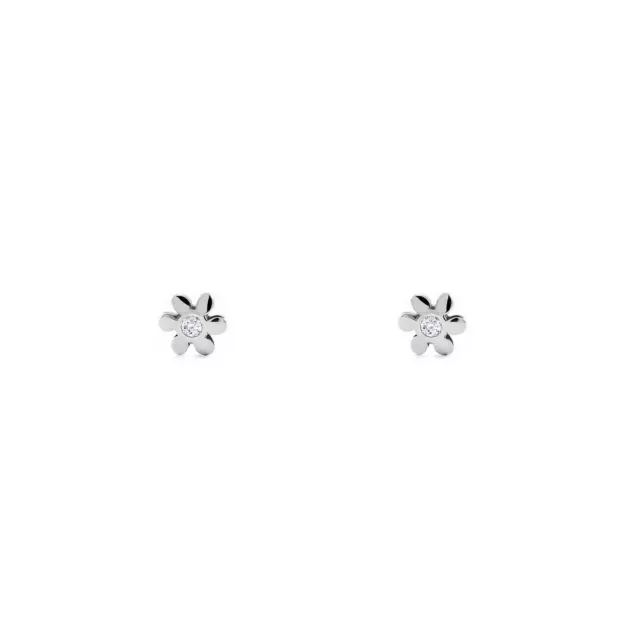 Pendientes Bebe Oro blanco Flor con Circonita (9kts) (T2374P9KOB)