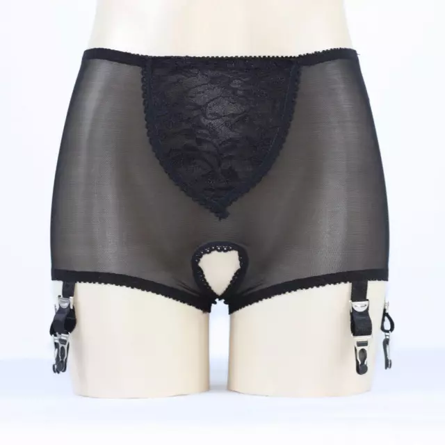 Alacki Crotchless Mesh Garter Panties 6 Straps Suspender Belt (3 Colors)