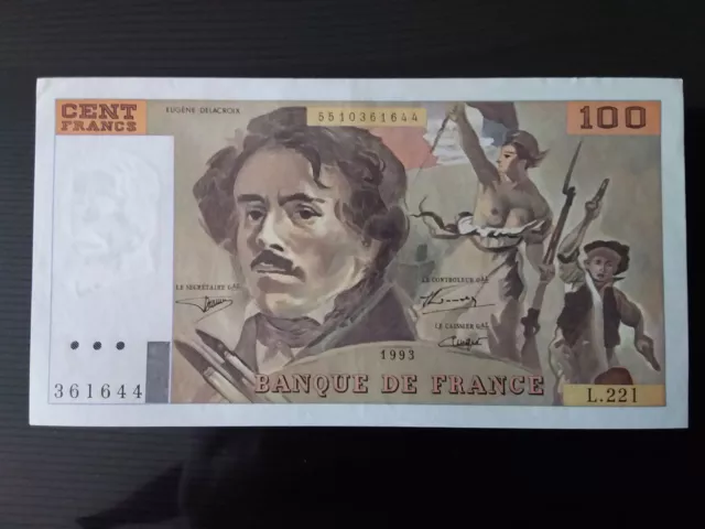 Billet 100 Francs Delacroix L.221 avec accent 1993 SPL
