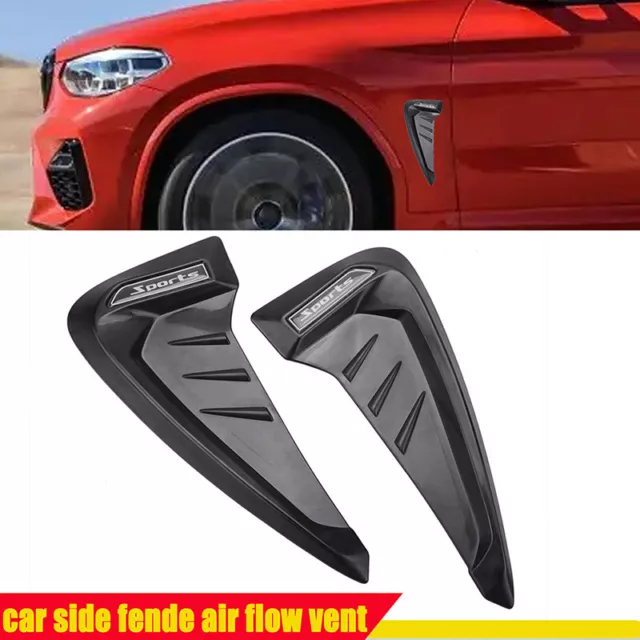 PAIR UNIVERSAL GLOSSY Black Car Exterior Side Fender Vent Air Wing