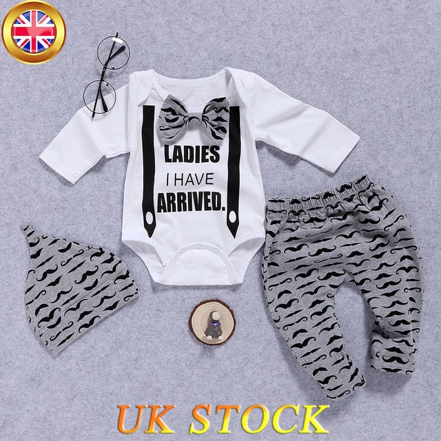 Newborn Baby Boys Gentleman Clothes 3PCS Romper Tops Pants Hat Outfits Kids Set 7