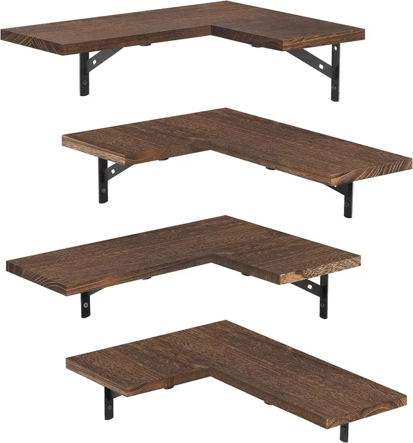 4 PACK CORNER Floating Shelves Wall Mounted Wood Corner Shelf Rustic